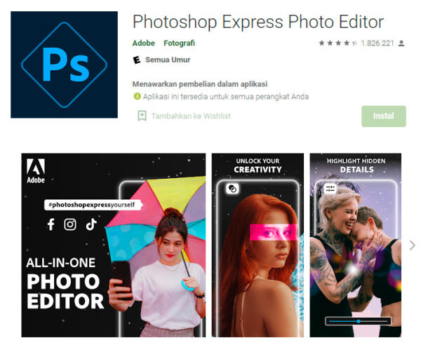 aplikasi edit foto android Adobe Photoshop Express
