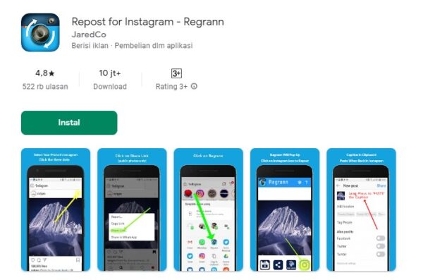 Aplikasi Regrann sebagai aplikasi download video instagram