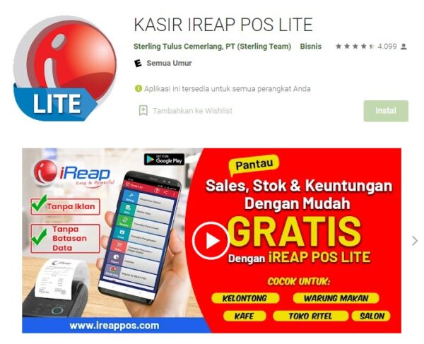 aplikasi kasir android Kasir Pos (Point of Sale) Ireap Lite